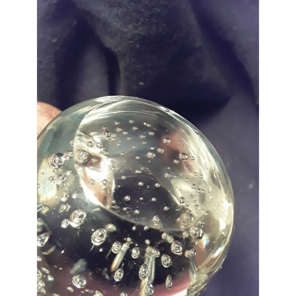 Glass Elephant Paperweight, Clear Bubbles Art Glass  Trunk Up  Figurine 4 